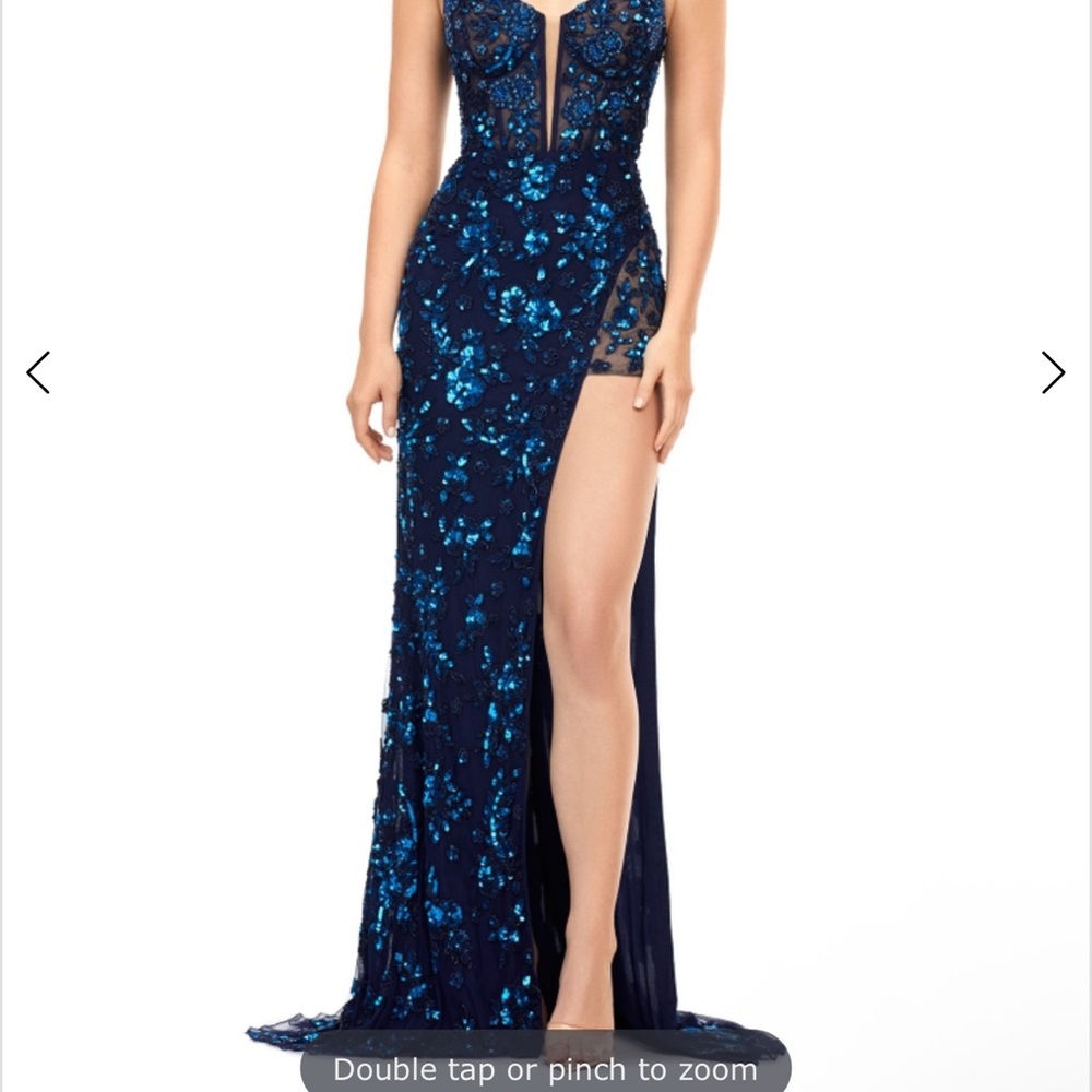 Elegant Blue Sequin Prom Dress